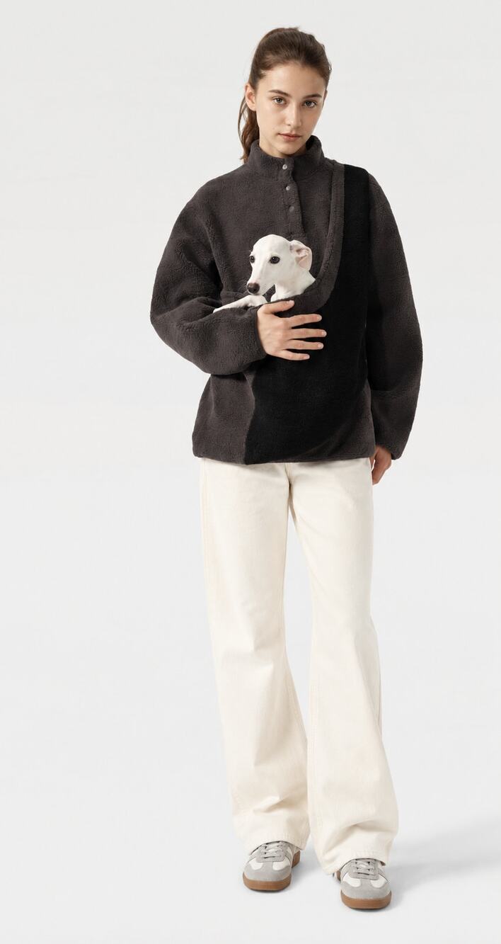Riikyu Kangaroo Pouch Pet Dog Fleece Sweater Unisex Size Small Black Gray New